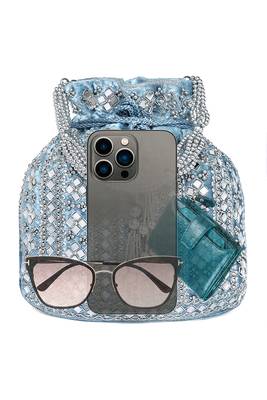 Blue potli bag gift for women handmade evening handbag stylish bridal wristlet purse fashion bag 4