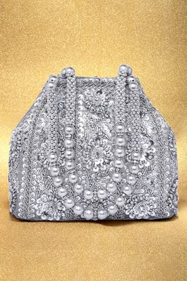 Silver potli purses handmade evening handbag stylish bridal fashion wristlet bag for women 1