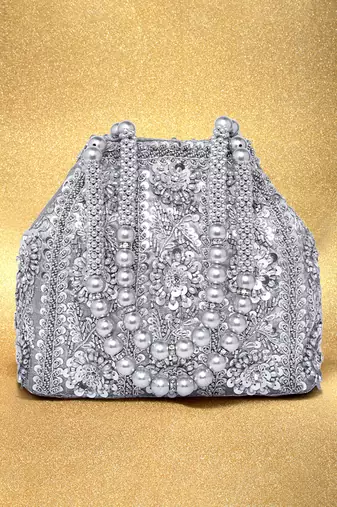 Silver potli purses handmade evening handbag stylish bridal fashion wristlet bag for women