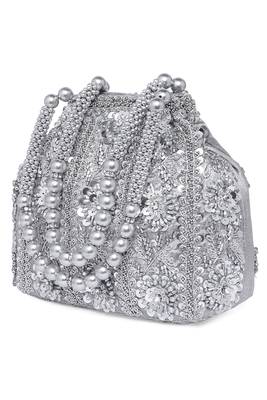 Silver potli purses handmade evening handbag stylish bridal fashion wristlet bag for women 2