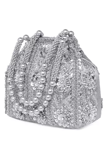 Silver potli purses handmade evening handbag stylish bridal fashion wristlet bag for women