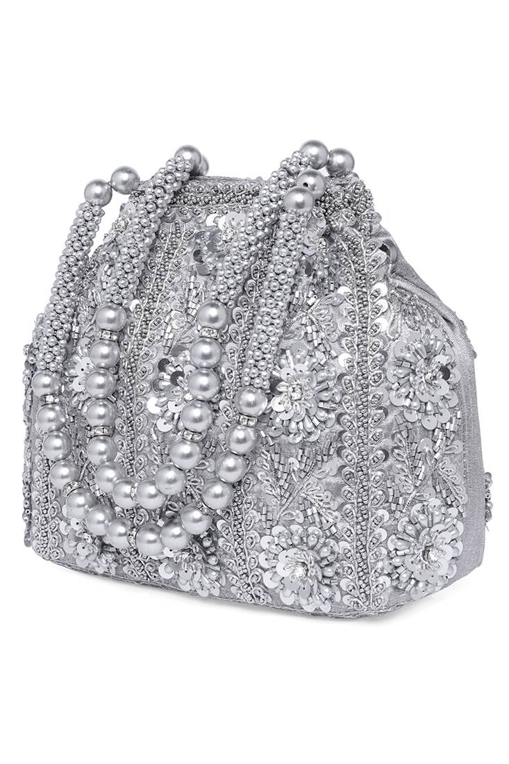 Silver potli purses handmade evening handbag stylish bridal fashion wristlet bag for women