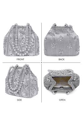 Silver potli purses handmade evening handbag stylish bridal fashion wristlet bag for women 3