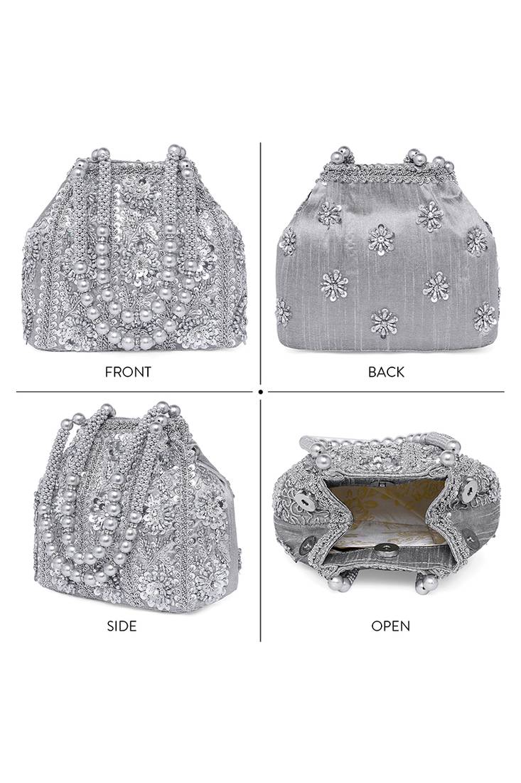 Silver potli purses handmade evening handbag stylish bridal fashion wristlet bag for women