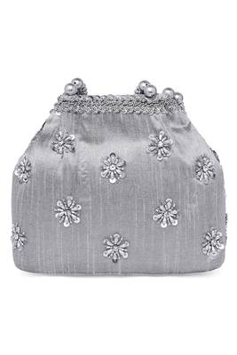 Silver potli purses handmade evening handbag stylish bridal fashion wristlet bag for women 4