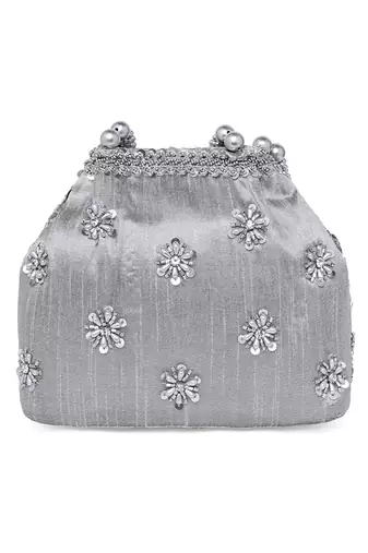 Silver potli purses handmade evening handbag stylish bridal fashion wristlet bag for women