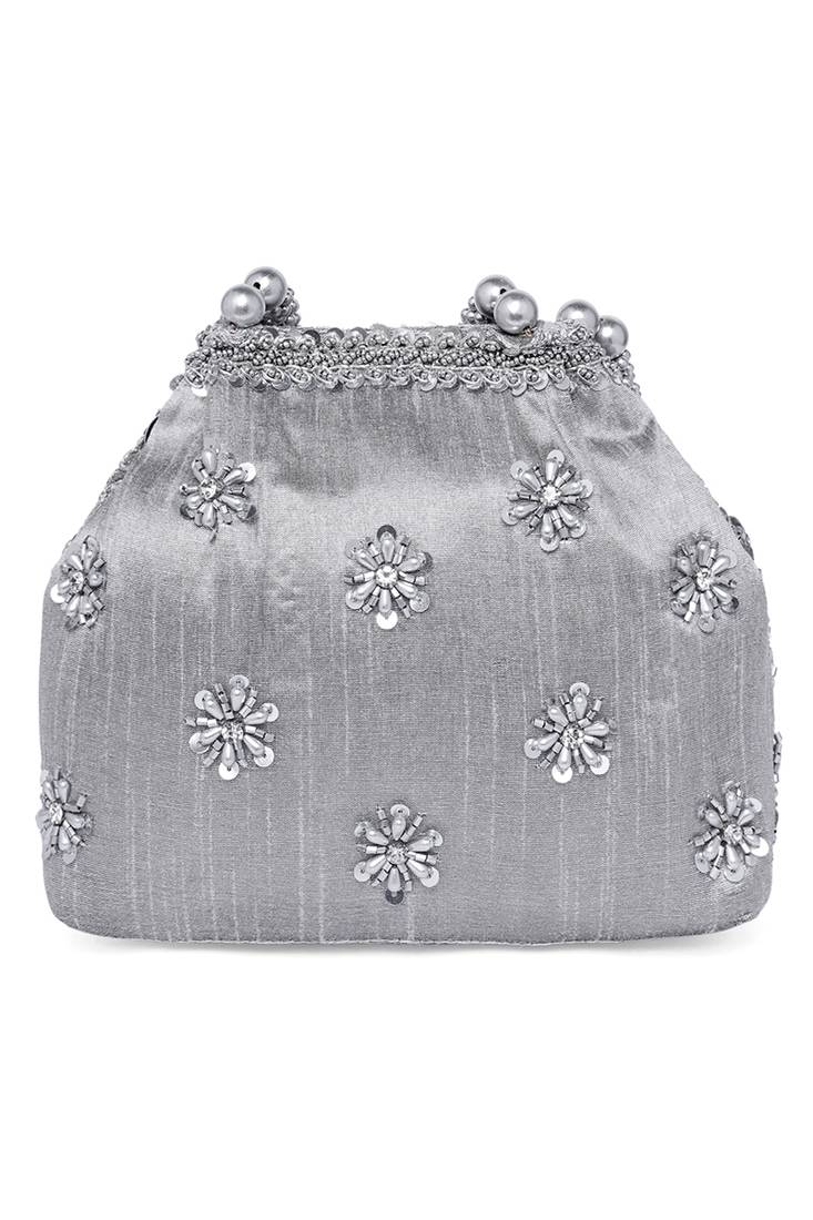 Silver potli purses handmade evening handbag stylish bridal fashion wristlet bag for women