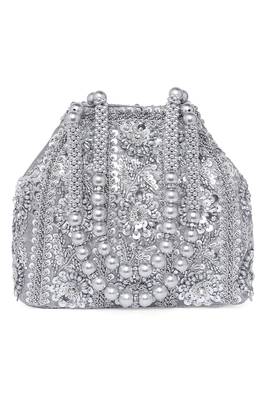 Silver potli purses handmade evening handbag stylish bridal fashion wristlet bag for women 5