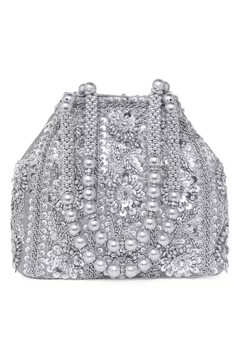 Silver potli purses handmade evening handbag stylish bridal fashion wristlet bag for women