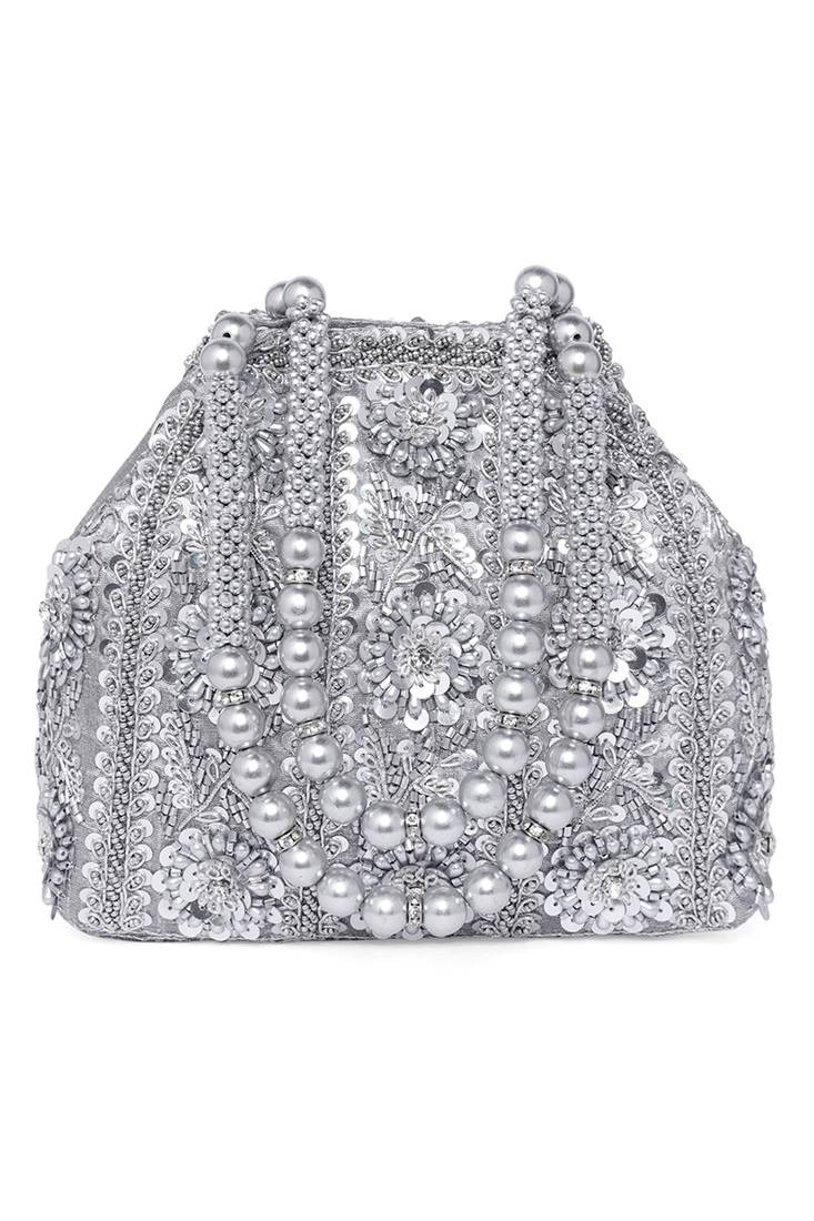 Silver potli purses handmade evening handbag stylish bridal fashion wristlet bag for women