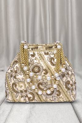 Cream potli bag gift for women handmade evening bags stylish bridal wristlet purse fashion bag 1