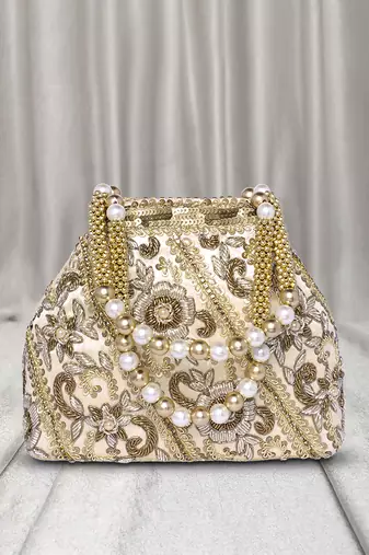 Cream potli bag gift for women handmade evening bags stylish bridal wristlet purse fashion bag