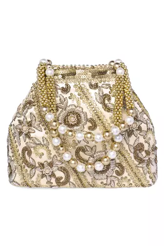 Cream potli bag gift for women handmade evening bags stylish bridal wristlet purse fashion bag