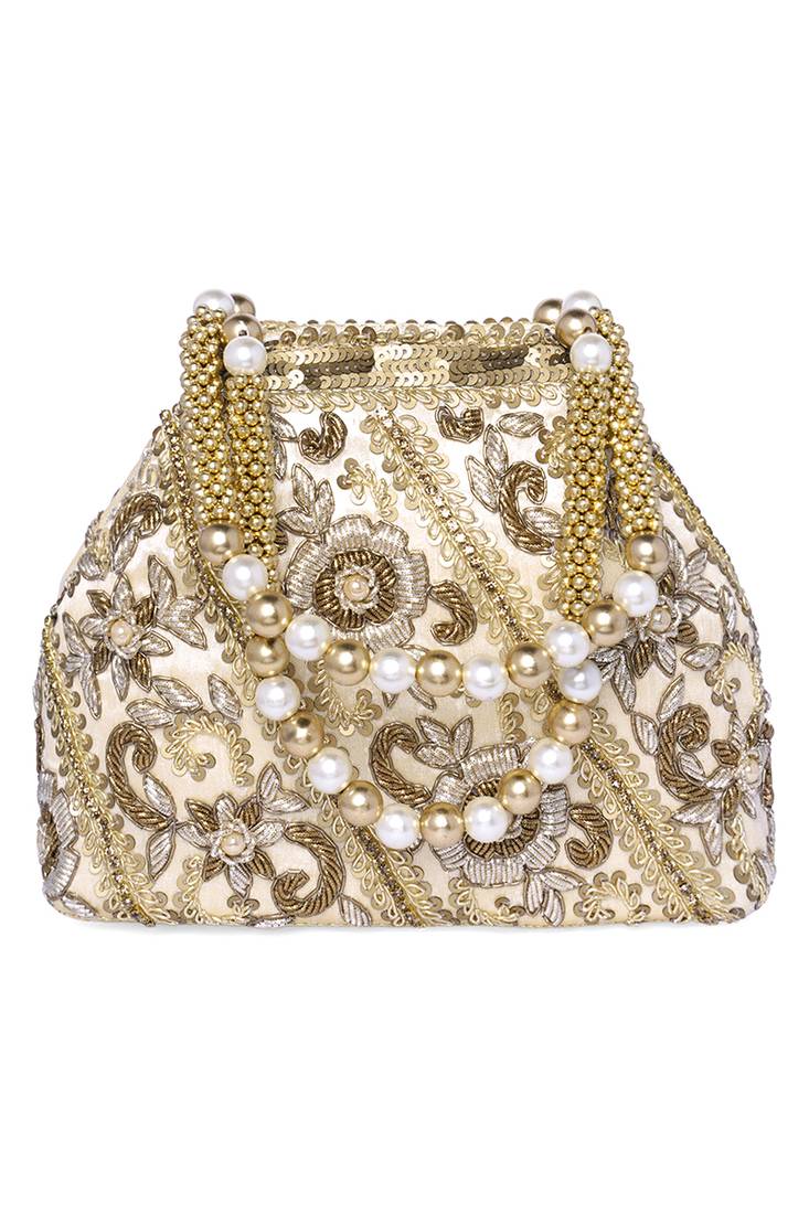 Cream potli bag gift for women handmade evening bags stylish bridal wristlet purse fashion bag