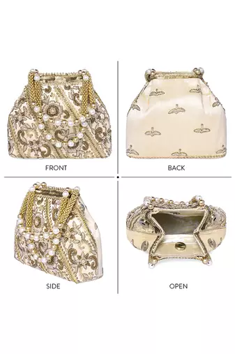 Cream potli bag gift for women handmade evening bags stylish bridal wristlet purse fashion bag