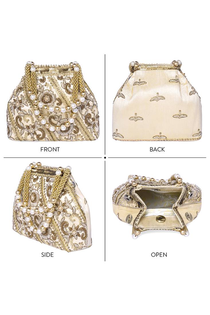 Cream potli bag gift for women handmade evening bags stylish bridal wristlet purse fashion bag