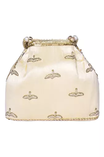Cream potli bag gift for women handmade evening bags stylish bridal wristlet purse fashion bag