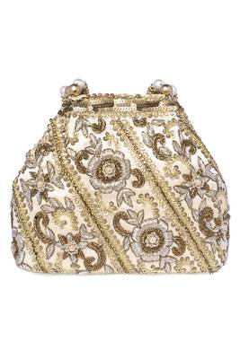Cream potli bag gift for women handmade evening bags stylish bridal wristlet purse fashion bag 5