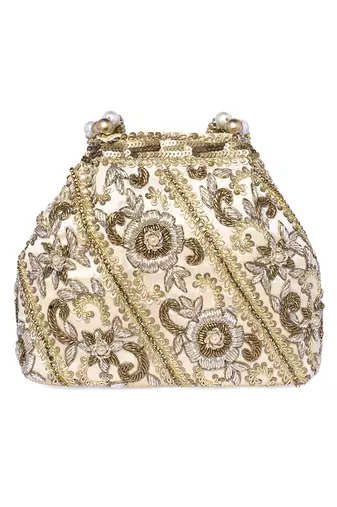 Cream potli bag gift for women handmade evening bags stylish bridal wristlet purse fashion bag