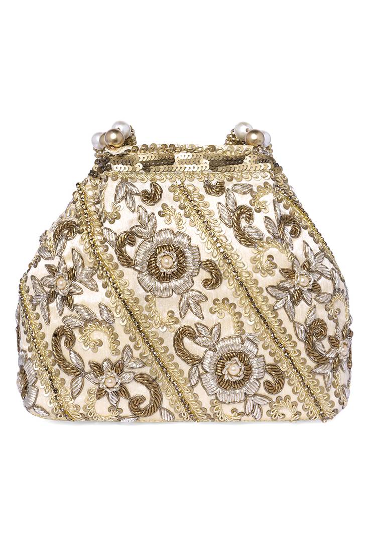 Cream potli bag gift for women handmade evening bags stylish bridal wristlet purse fashion bag