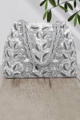 Silver potli bag gift for women evening bag clutch ethnic bride purse with drawstring 1