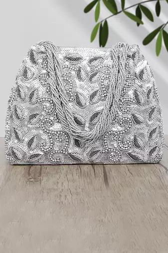 Silver potli bag gift for women evening bag clutch ethnic bride purse with drawstring