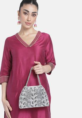 Silver potli bag gift for women evening bag clutch ethnic bride purse with drawstring 2