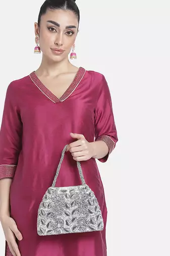 Silver potli bag gift for women evening bag clutch ethnic bride purse with drawstring