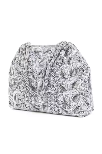 Silver potli bag gift for women evening bag clutch ethnic bride purse with drawstring