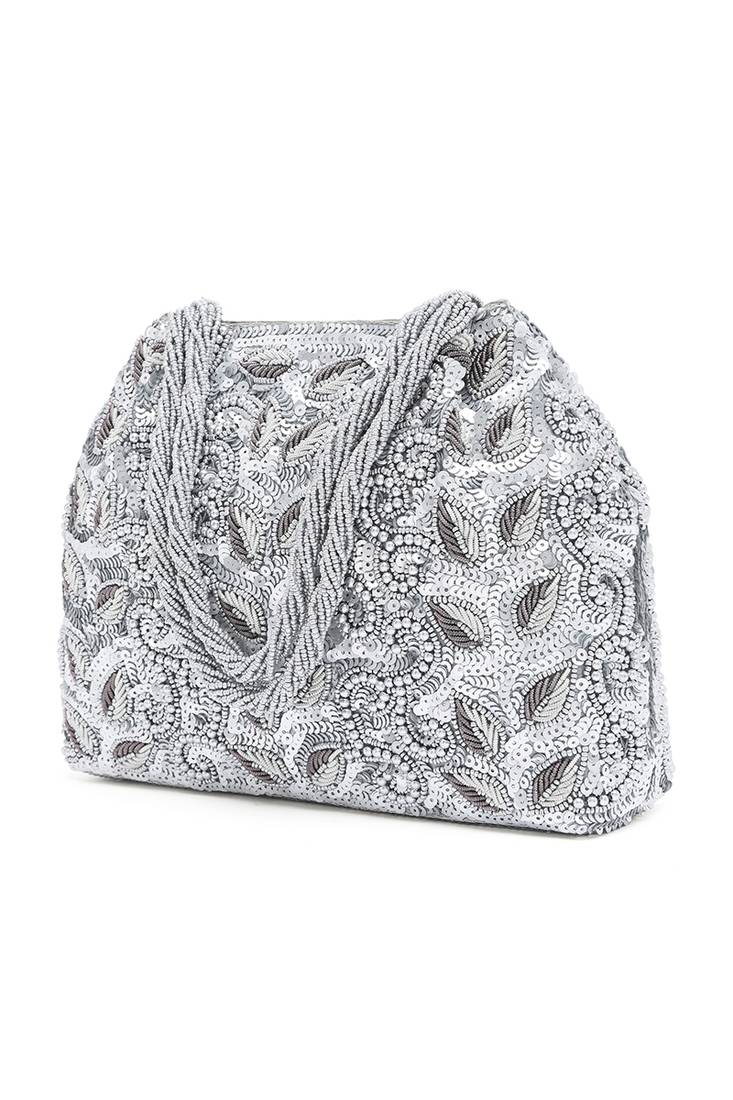 Silver potli bag gift for women evening bag clutch ethnic bride purse with drawstring