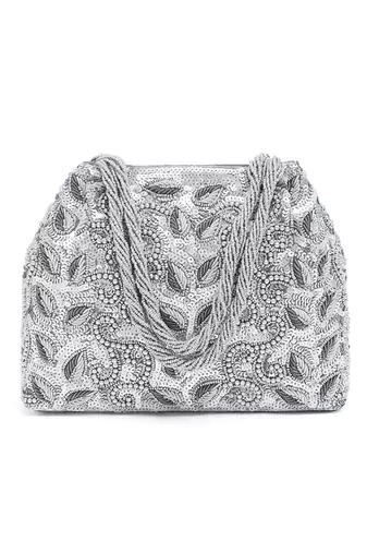Silver potli bag gift for women evening bag clutch ethnic bride purse with drawstring