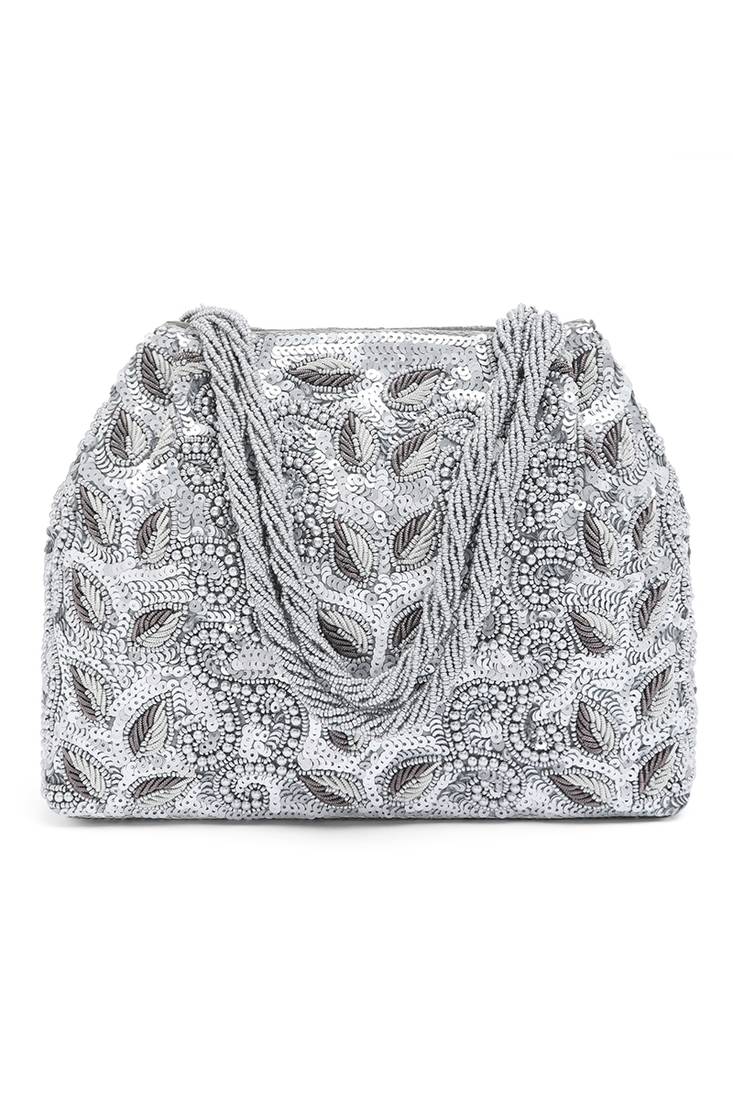 Silver potli bag gift for women evening bag clutch ethnic bride purse with drawstring