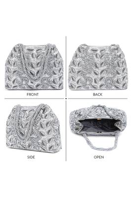 Silver potli bag gift for women evening bag clutch ethnic bride purse with drawstring 5