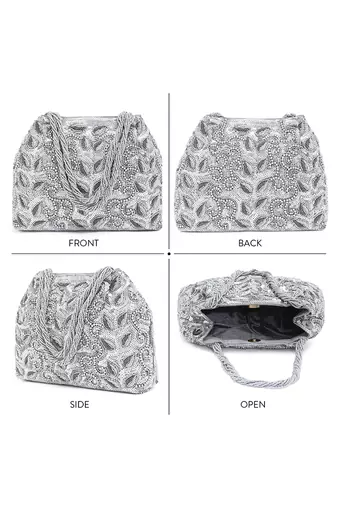 Silver potli bag gift for women evening bag clutch ethnic bride purse with drawstring