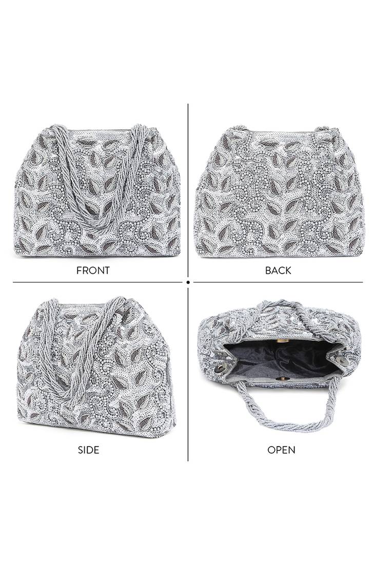 Silver potli bag gift for women evening bag clutch ethnic bride purse with drawstring