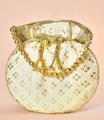 Cream ethnic embroidered potli bag for women fancy evening wristlet purse bag