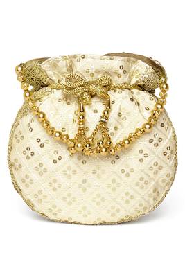 Cream ethnic embroidered potli bag for women fancy evening wristlet purse bag 2