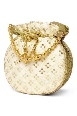 Cream ethnic embroidered potli bag for women fancy evening wristlet purse bag 3