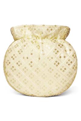 Cream ethnic embroidered potli bag for women fancy evening wristlet purse bag 4