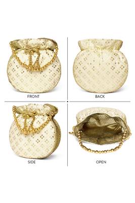 Cream ethnic embroidered potli bag for women fancy evening wristlet purse bag 5