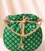 Green ethnic embroidered potli bag for women