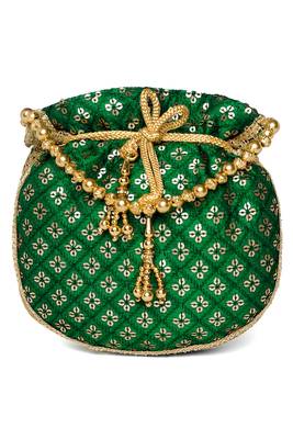 Green ethnic embroidered potli bag for women 2