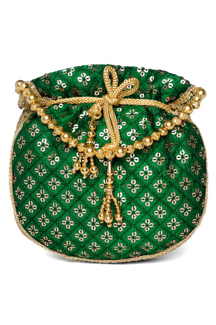 Green ethnic embroidered potli bag for women