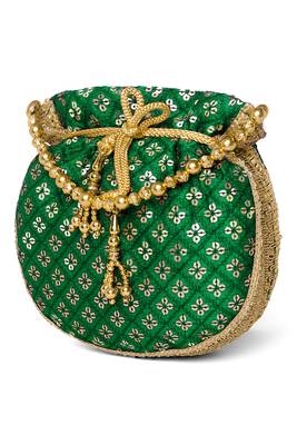 Green ethnic embroidered potli bag for women 3