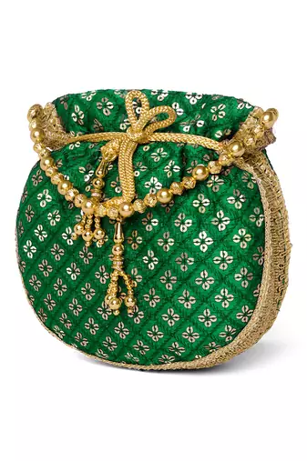 Green ethnic embroidered potli bag for women