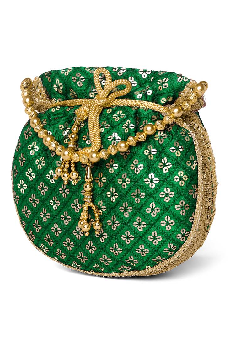 Green ethnic embroidered potli bag for women