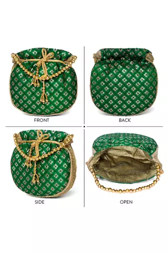 Green ethnic embroidered potli bag for women