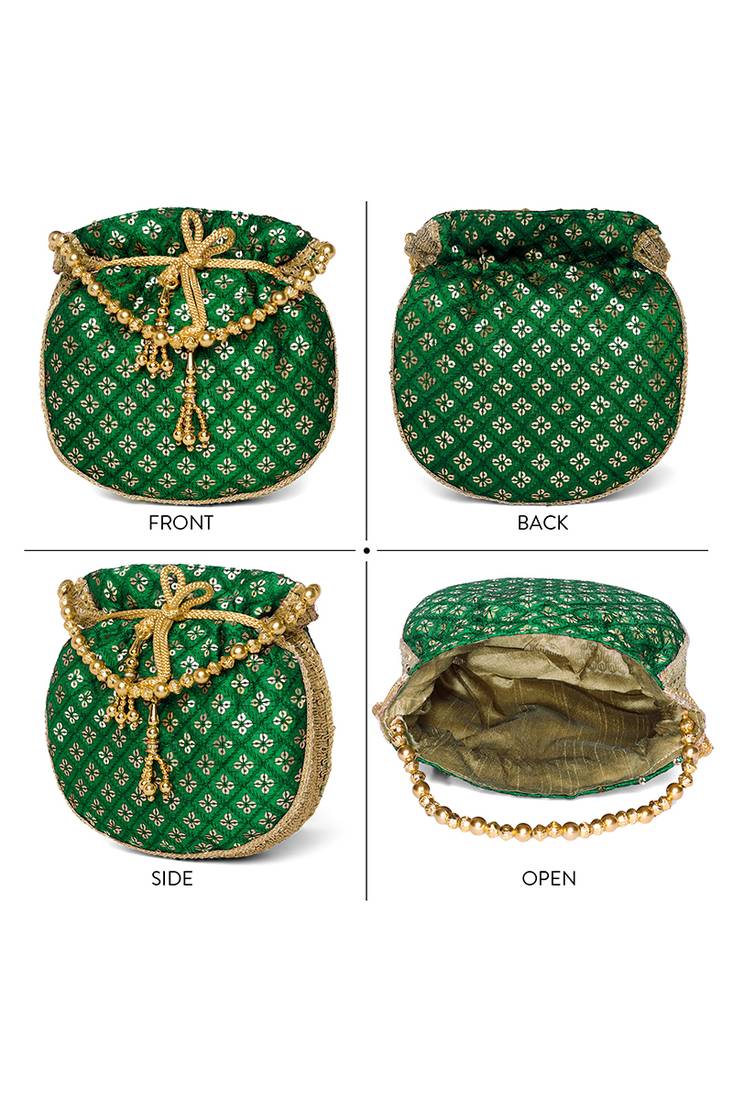 Green ethnic embroidered potli bag for women