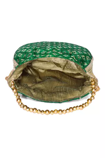 Green ethnic embroidered potli bag for women
