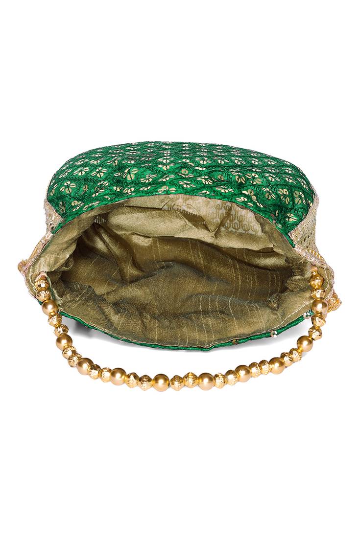 Green ethnic embroidered potli bag for women